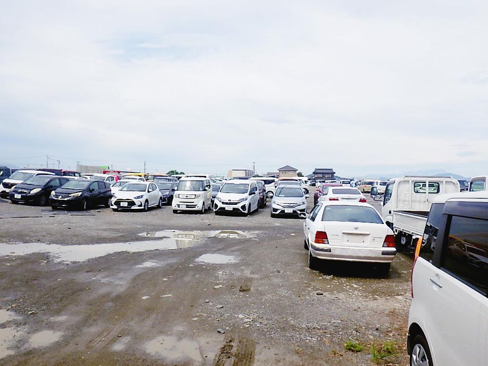 ヤードに保管された全損車両（損保ジャパン提供）