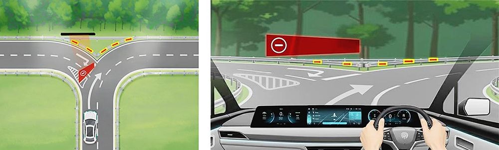量産車でも安全運転支援機能の開発が進む（図は三菱電機のもの）