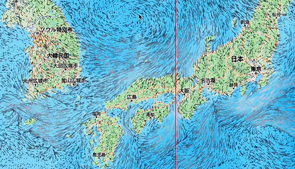風の動きを可視化した画面