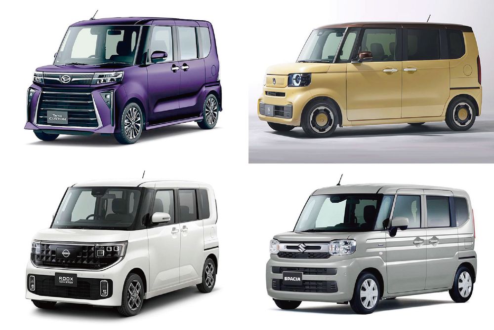 （写真2）似てしまうスーパーハイト車（左上から右回りに、ダイハツ・タント、ホンダ・Ｎ―ＢＯＸ、スズキ・スペーシア、日産・ルークス）
